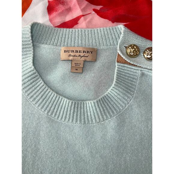 Burberry Brit 100% Cashmere Sweater Turquoise Gold Button Size M - Picture 2 of 9